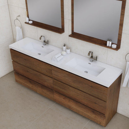 Alya Bath Paterno 84" Double Rosewood Modern Freestanding Bathroom Vanity With Acrylic Top and Integrated Sink - AB-MOA84D-RW - Backyard Provider