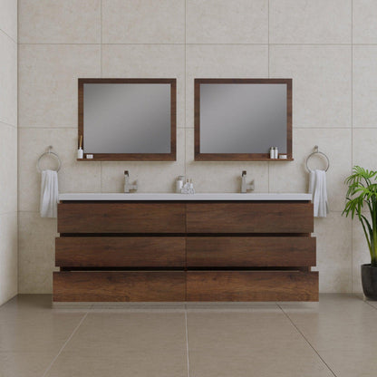 Alya Bath Paterno 84" Double Rosewood Modern Freestanding Bathroom Vanity With Acrylic Top and Integrated Sink - AB-MOA84D-RW - Backyard Provider
