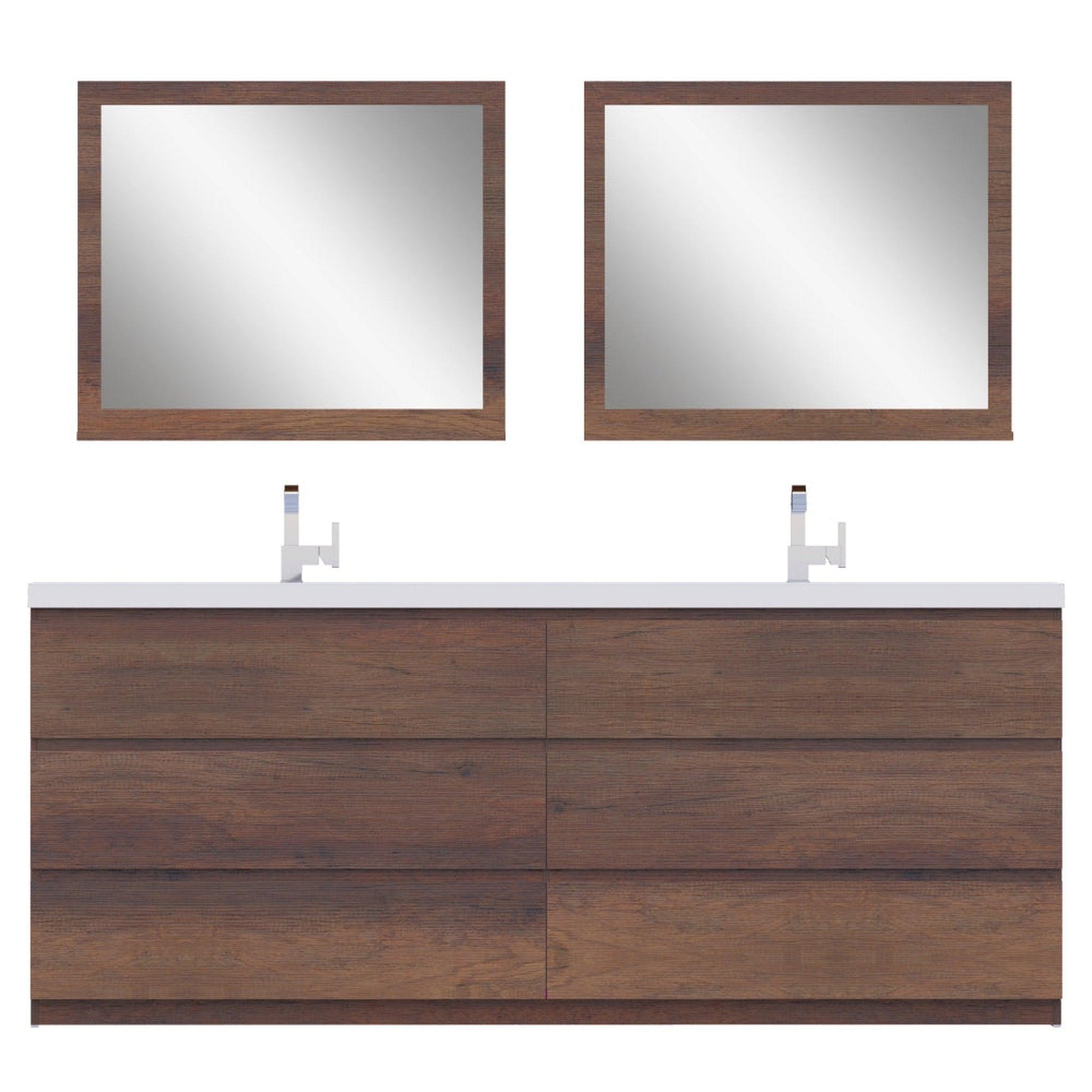 Alya Bath Paterno 84" Double Rosewood Modern Freestanding Bathroom Vanity With Acrylic Top and Integrated Sink - AB-MOA84D-RW - Backyard Provider