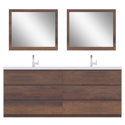 Alya Bath Paterno 84" Double Rosewood Modern Freestanding Bathroom Vanity With Acrylic Top and Integrated Sink - AB-MOA84D-RW - Backyard Provider