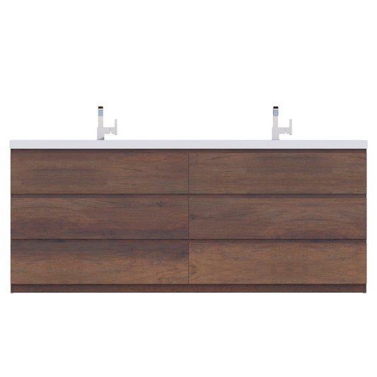 Alya Bath Paterno 84" Double Rosewood Modern Freestanding Bathroom Vanity With Acrylic Top and Integrated Sink - AB-MOA84D-RW - Backyard Provider