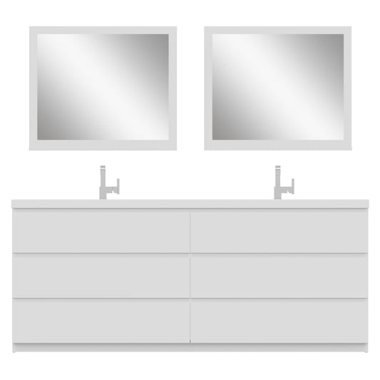 Alya Bath Paterno 84" Double White Modern Freestanding  Bathroom Vanity With Acrylic Top and Integrated Sink - AB-MOA84D-W - Backyard Provider
