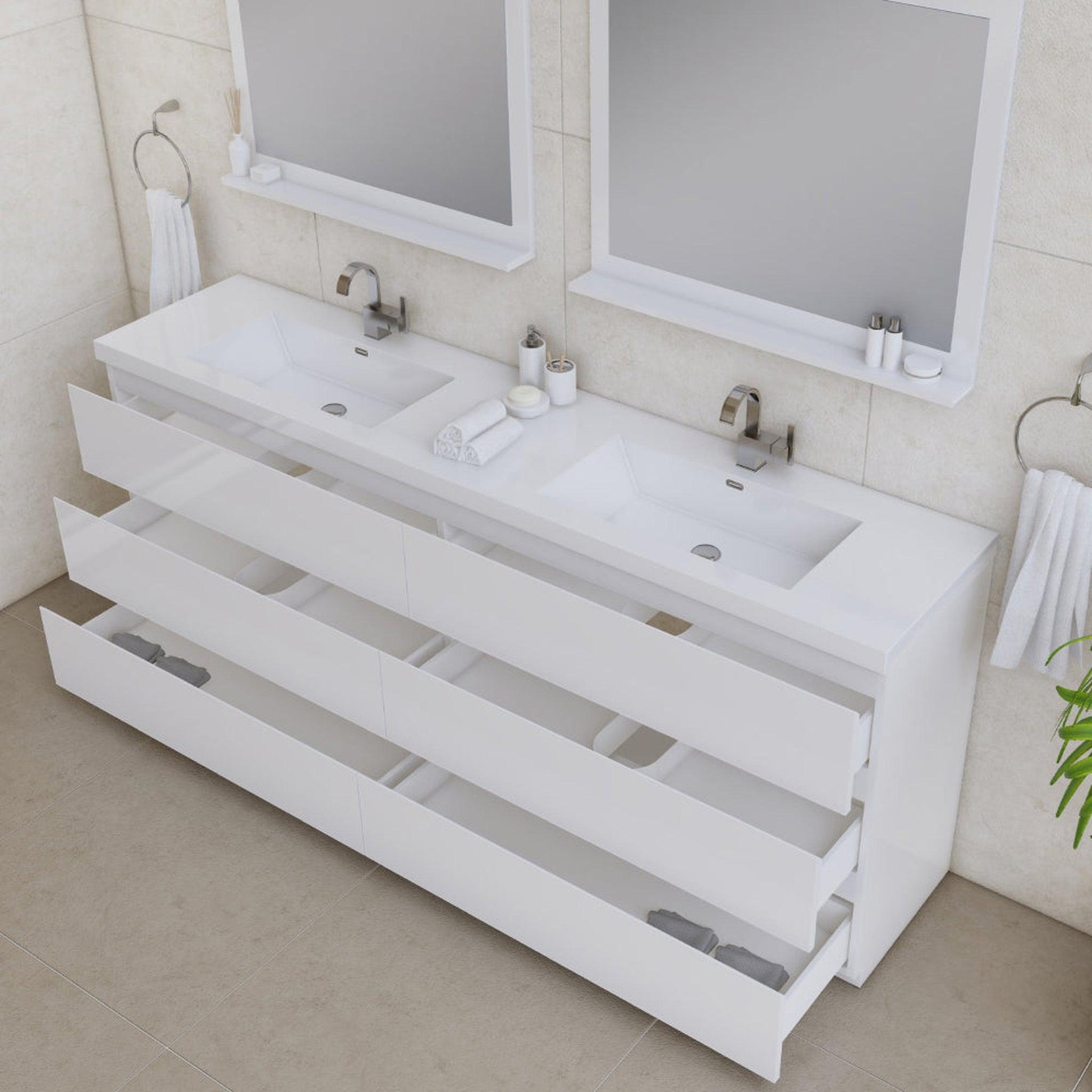 Alya Bath Paterno 84" Double White Modern Freestanding  Bathroom Vanity With Acrylic Top and Integrated Sink - AB-MOA84D-W - Backyard Provider