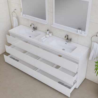 Alya Bath Paterno 84" Double White Modern Freestanding  Bathroom Vanity With Acrylic Top and Integrated Sink - AB-MOA84D-W - Backyard Provider