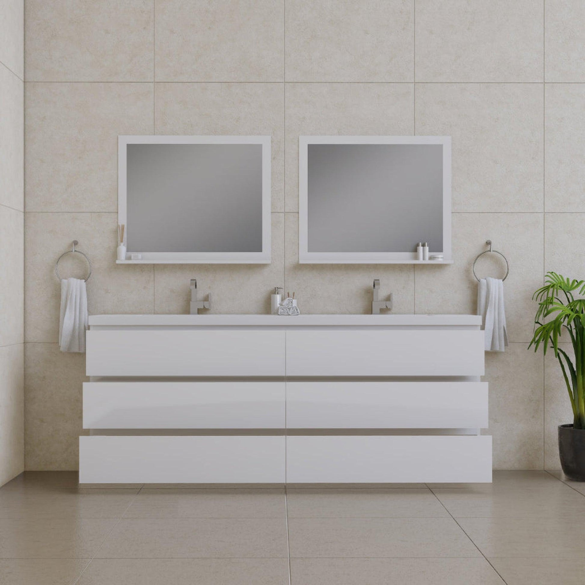 Alya Bath Paterno 84" Double White Modern Freestanding  Bathroom Vanity With Acrylic Top and Integrated Sink - AB-MOA84D-W - Backyard Provider