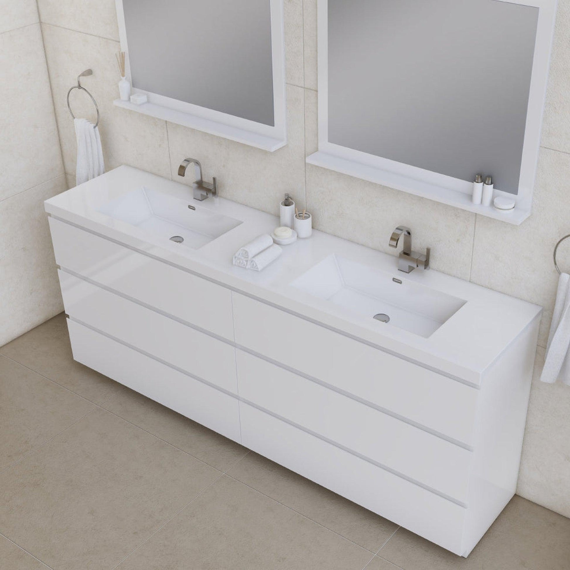 Alya Bath Paterno 84" Double White Modern Freestanding  Bathroom Vanity With Acrylic Top and Integrated Sink - AB-MOA84D-W - Backyard Provider