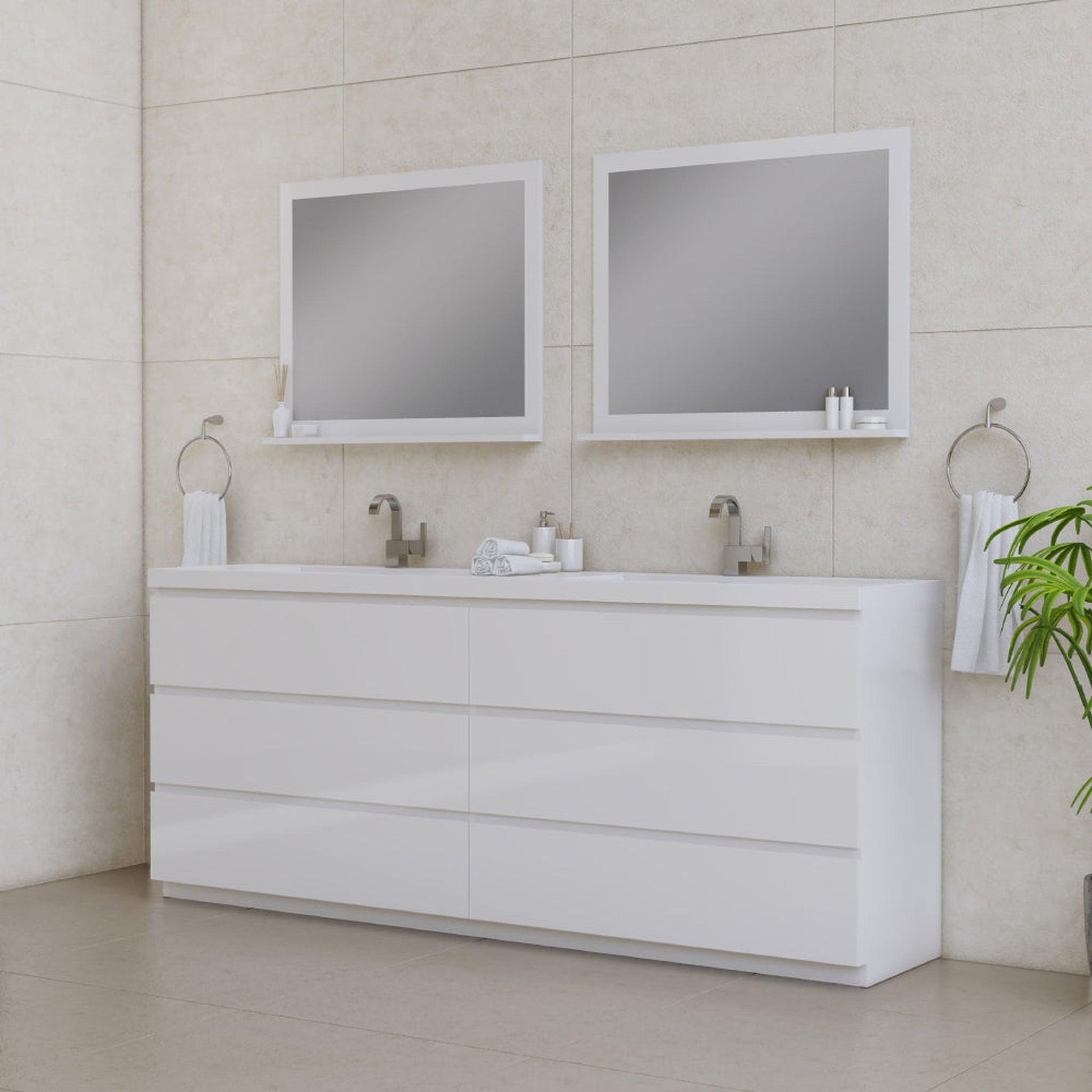 Alya Bath Paterno 84" Double White Modern Freestanding  Bathroom Vanity With Acrylic Top and Integrated Sink - AB-MOA84D-W - Backyard Provider