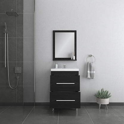 Alya Bath Ripley  24"  Single Black Modern Freestanding  Bathroom Vanity With Integrated Acrylic Top, Acrylic Sink and Wall Mounted Mirror - AT-8080-B+AT-24-M-B - Backyard Provider