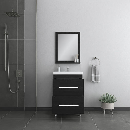 Alya Bath Ripley  24"  Single Black Modern Freestanding  Bathroom Vanity With Integrated Acrylic Top, Acrylic Sink and Wall Mounted Mirror - AT-8080-B+AT-24-M-B - Backyard Provider