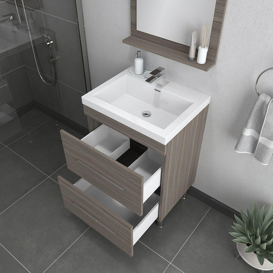 Alya Bath Ripley  24" Single Gray Modern Freestanding  Bathroom Vanity With Integrated Acrylic Top, Acrylic Sink and Wall Mounted Mirror - AT-8080-G+AT-24-M-G - Backyard Provider