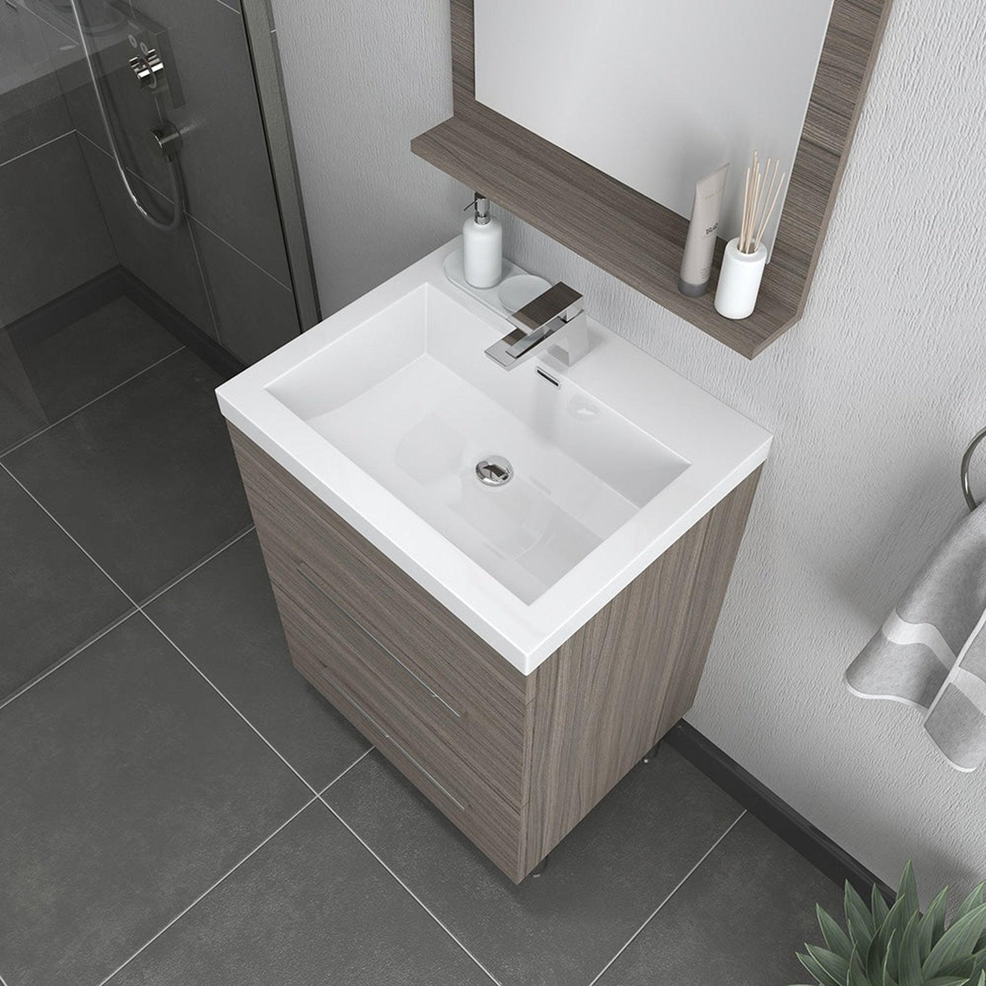 Alya Bath Ripley  24" Single Gray Modern Freestanding  Bathroom Vanity With Integrated Acrylic Top, Acrylic Sink and Wall Mounted Mirror - AT-8080-G+AT-24-M-G - Backyard Provider