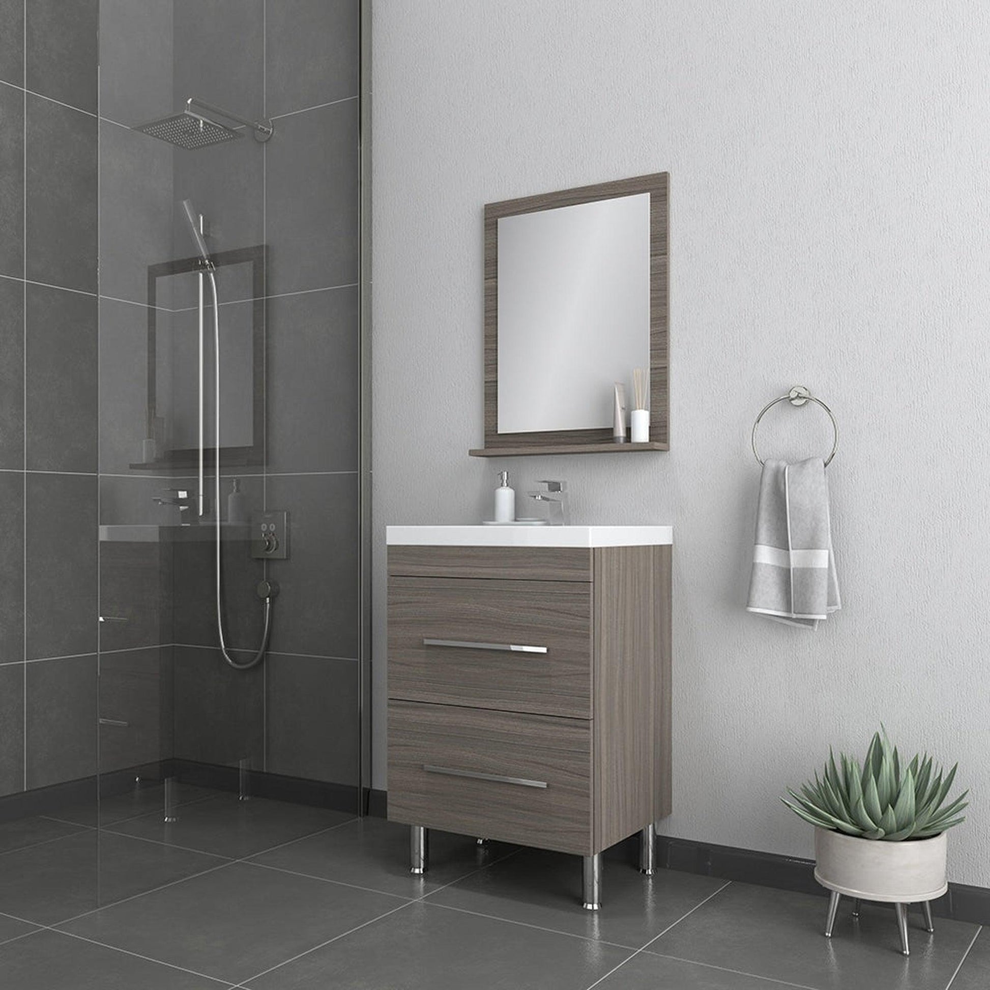 Alya Bath Ripley  24" Single Gray Modern Freestanding  Bathroom Vanity With Integrated Acrylic Top, Acrylic Sink and Wall Mounted Mirror - AT-8080-G+AT-24-M-G - Backyard Provider