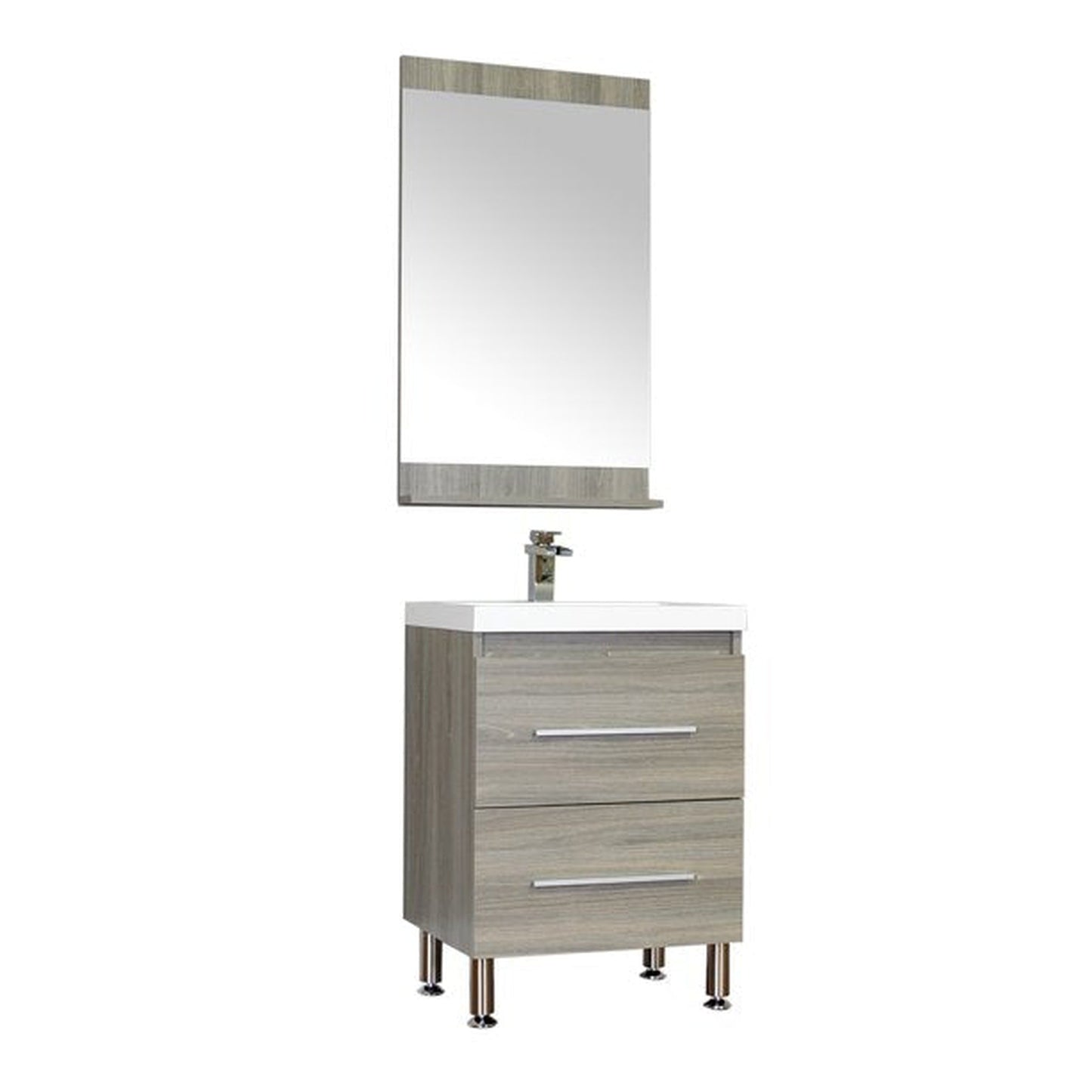 Alya Bath Ripley  24" Single Gray Modern Freestanding  Bathroom Vanity With Integrated Acrylic Top, Acrylic Sink and Wall Mounted Mirror - AT-8080-G+AT-24-M-G - Backyard Provider