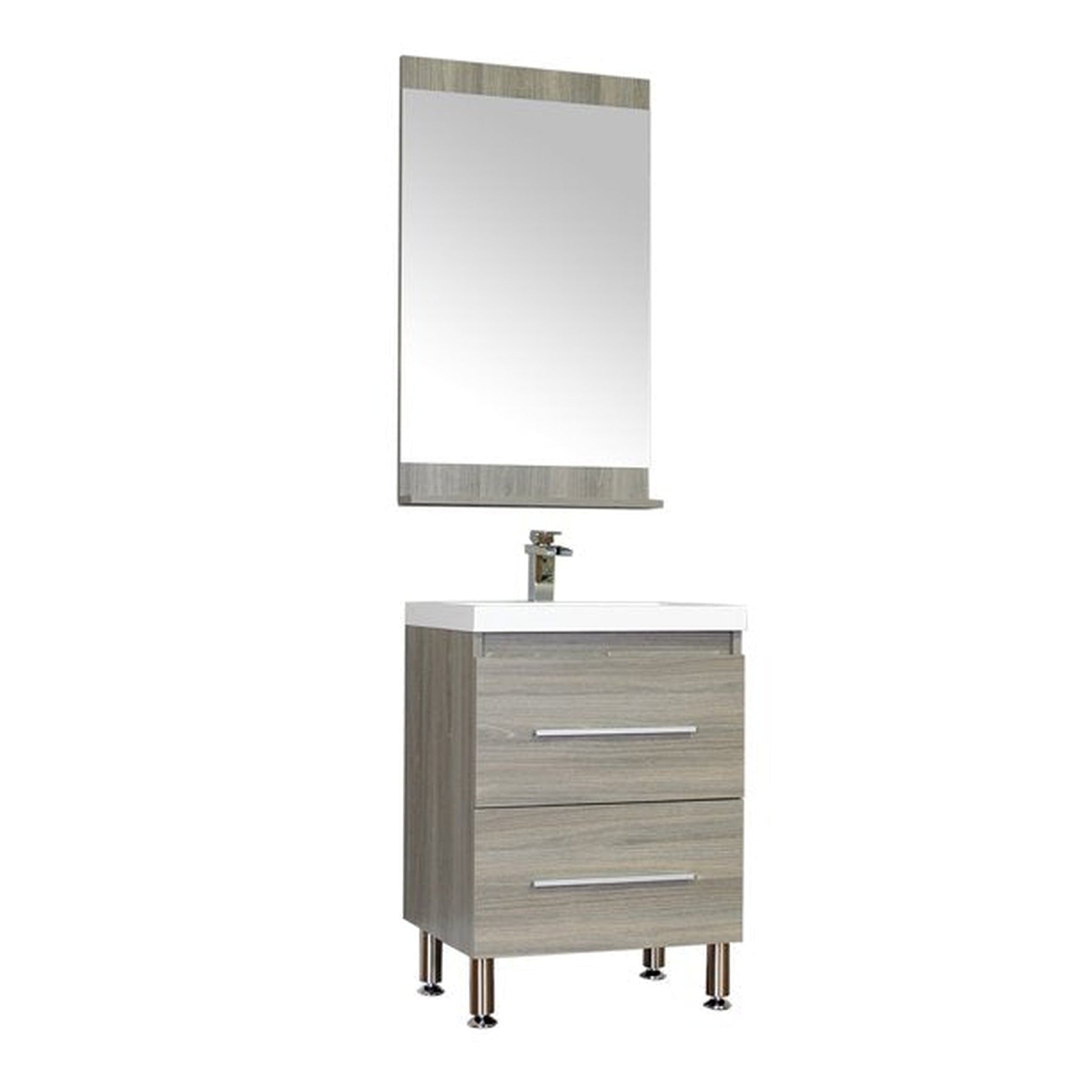Alya Bath Ripley  24" Single Gray Modern Freestanding  Bathroom Vanity With Integrated Acrylic Top, Acrylic Sink and Wall Mounted Mirror - AT-8080-G+AT-24-M-G - Backyard Provider