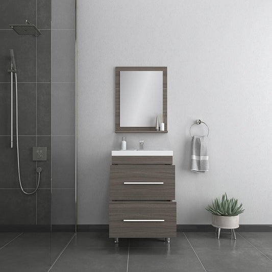 Alya Bath Ripley  24" Single Gray Modern Freestanding  Bathroom Vanity With Integrated Acrylic Top, Acrylic Sink and Wall Mounted Mirror - AT-8080-G+AT-24-M-G - Backyard Provider