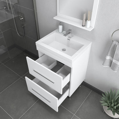 Alya Bath Ripley 24" Single White Modern Freestanding Single Bathroom Vanity With Integrated Acrylic Top, Acrylic Sink and Wall Mounted Mirror - AT-8080-W+AT-24-M-W - Backyard Provider