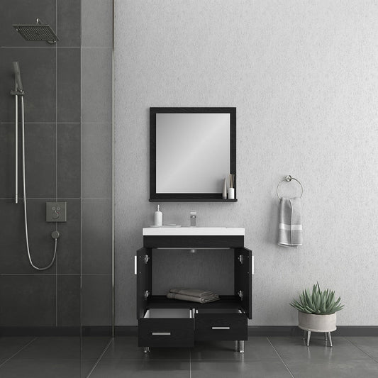 Alya Bath Ripley 30" Single Black Modern Freestanding  Bathroom Vanity With Integrated Acrylic Top, Acrylic Sink and Wall Mounted Mirror - AT-8085-B+AT-30-M-B - Backyard Provider