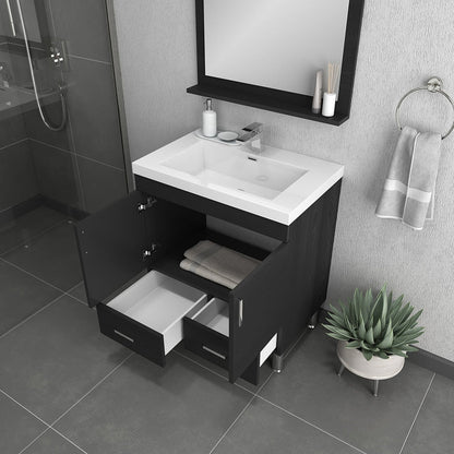 Alya Bath Ripley 30" Single Black Modern Freestanding  Bathroom Vanity With Integrated Acrylic Top, Acrylic Sink and Wall Mounted Mirror - AT-8085-B+AT-30-M-B - Backyard Provider