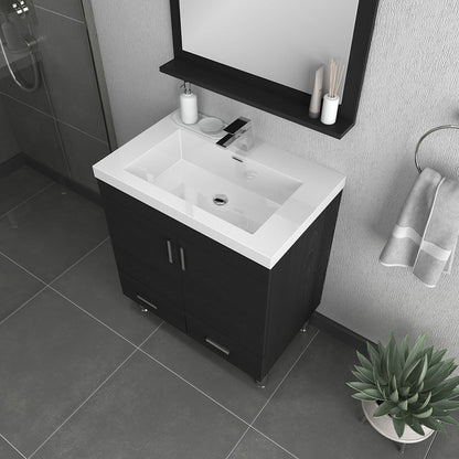 Alya Bath Ripley 30" Single Black Modern Freestanding  Bathroom Vanity With Integrated Acrylic Top, Acrylic Sink and Wall Mounted Mirror - AT-8085-B+AT-30-M-B - Backyard Provider