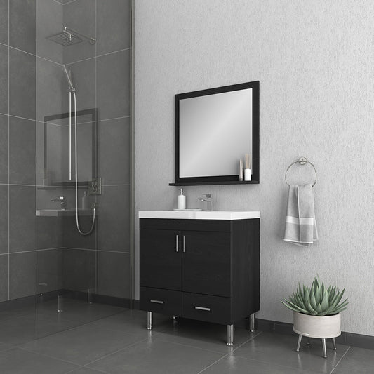 Alya Bath Ripley 30" Single Black Modern Freestanding  Bathroom Vanity With Integrated Acrylic Top, Acrylic Sink and Wall Mounted Mirror - AT-8085-B+AT-30-M-B - Backyard Provider