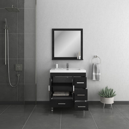 Alya Bath Ripley  30" Single Black Modern Freestanding  Bathroom Vanity With drawers, Integrated Acrylic Top, Acrylic Sink and Wall Mounted Mirror - AT-8050-B+AT-30-M-B - Backyard Provider