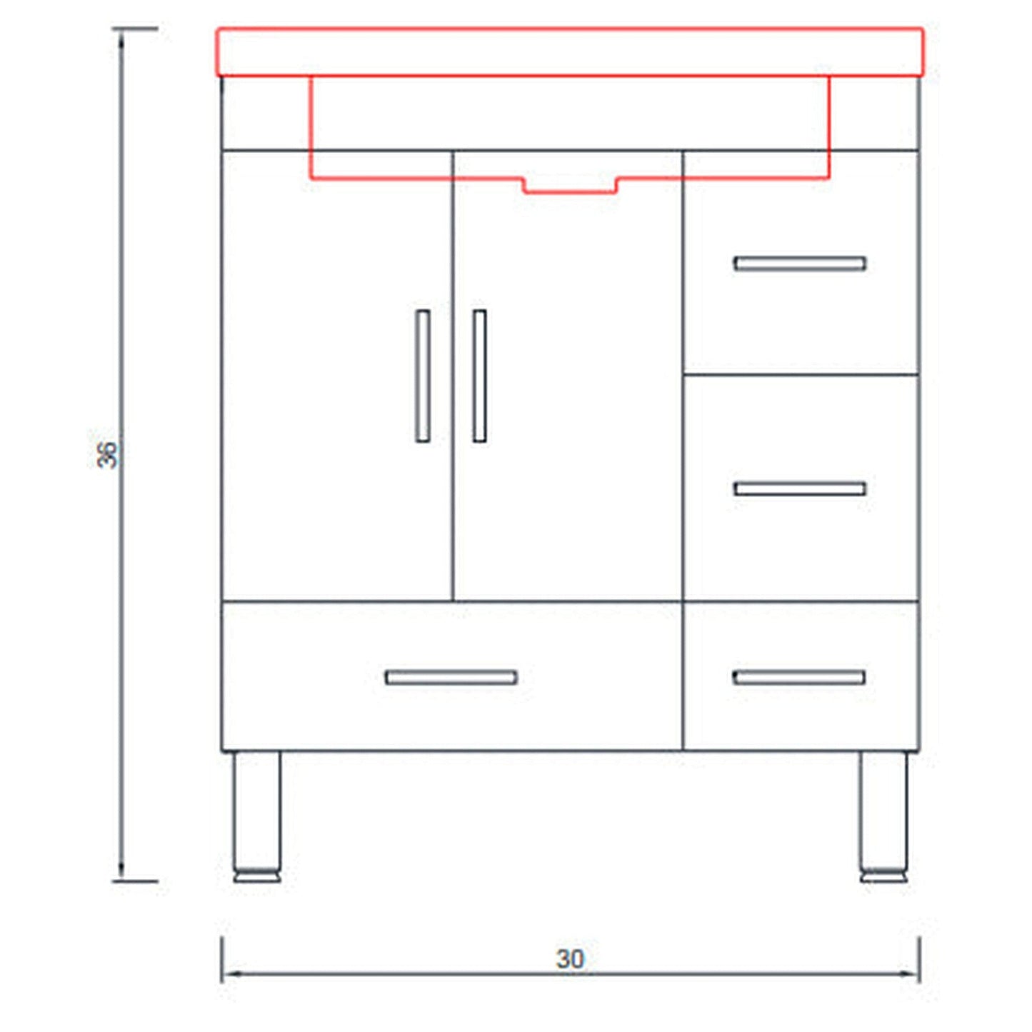 Alya Bath Ripley  30" Single Black Modern Freestanding  Bathroom Vanity With drawers, Integrated Acrylic Top, Acrylic Sink and Wall Mounted Mirror - AT-8050-B+AT-30-M-B - Backyard Provider