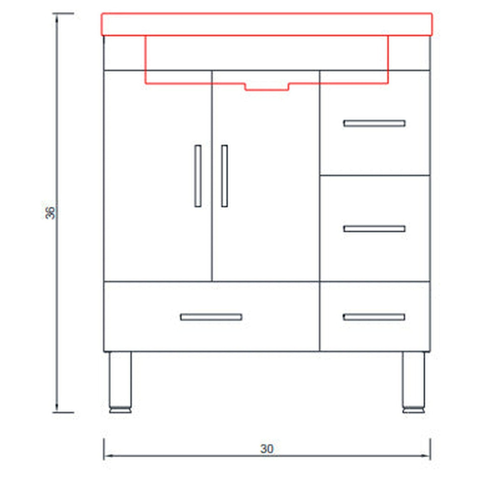 Alya Bath Ripley  30" Single Black Modern Freestanding  Bathroom Vanity With drawers, Integrated Acrylic Top, Acrylic Sink and Wall Mounted Mirror - AT-8050-B+AT-30-M-B - Backyard Provider