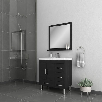 Alya Bath Ripley  30" Single Black Modern Freestanding  Bathroom Vanity With drawers, Integrated Acrylic Top, Acrylic Sink and Wall Mounted Mirror - AT-8050-B+AT-30-M-B - Backyard Provider