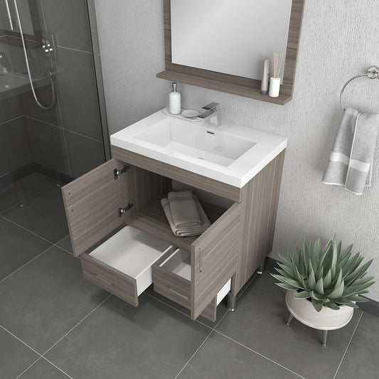 Alya Bath Ripley  30" Single Gray Modern Freestanding  Bathroom Vanity With Integrated Acrylic Top, Acrylic Sink and Wall Mounted Mirror - AT-8085-G+AT-30-M-G - Backyard Provider