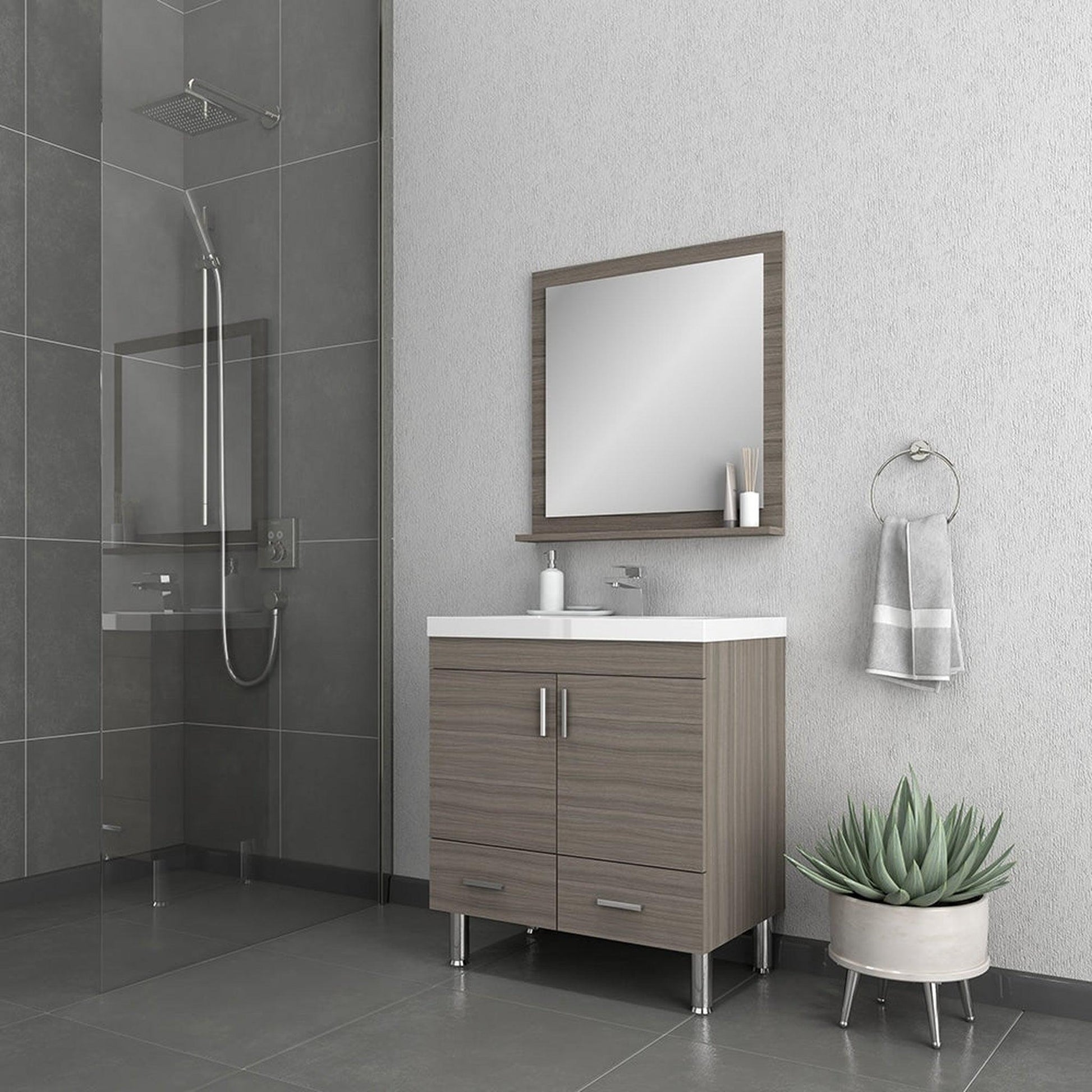 Alya Bath Ripley  30" Single Gray Modern Freestanding  Bathroom Vanity With Integrated Acrylic Top, Acrylic Sink and Wall Mounted Mirror - AT-8085-G+AT-30-M-G - Backyard Provider