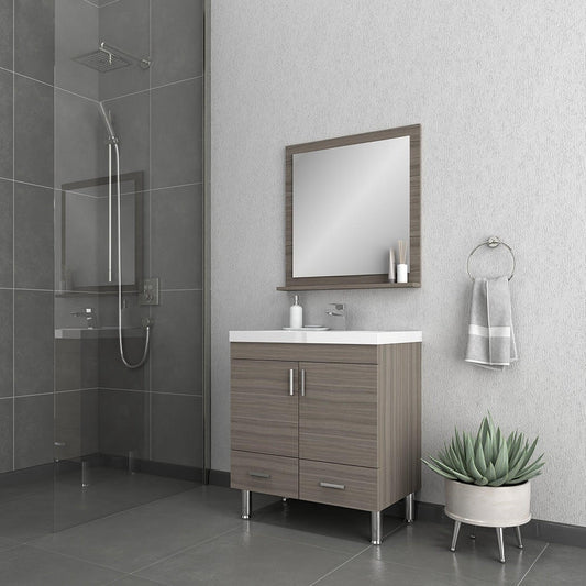 Alya Bath Ripley  30" Single Gray Modern Freestanding  Bathroom Vanity With Integrated Acrylic Top, Acrylic Sink and Wall Mounted Mirror - AT-8085-G+AT-30-M-G - Backyard Provider