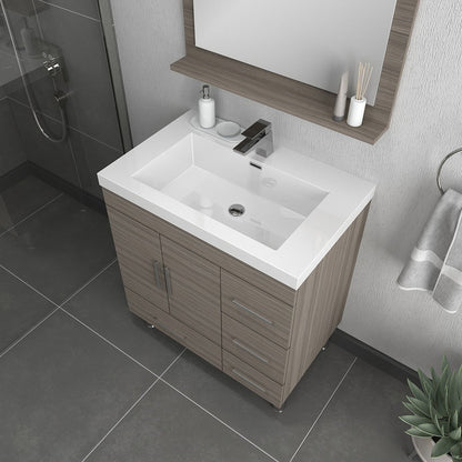 Alya Bath Ripley  30" Single Gray Modern Freestanding  Bathroom Vanity With drawers, Integrated Acrylic Top, Acrylic Sink and Wall Mounted Mirror - AT-8050-G+AT-30-M-G - Backyard Provider