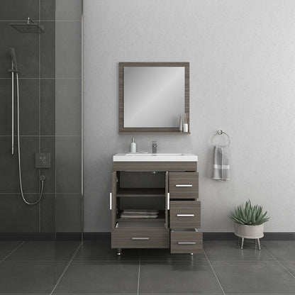 Alya Bath Ripley  30" Single Gray Modern Freestanding  Bathroom Vanity With drawers, Integrated Acrylic Top, Acrylic Sink and Wall Mounted Mirror - AT-8050-G+AT-30-M-G - Backyard Provider