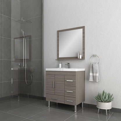 Alya Bath Ripley  30" Single Gray Modern Freestanding  Bathroom Vanity With drawers, Integrated Acrylic Top, Acrylic Sink and Wall Mounted Mirror - AT-8050-G+AT-30-M-G - Backyard Provider