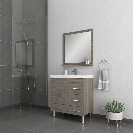 Alya Bath Ripley  30" Single Gray Modern Freestanding  Bathroom Vanity With drawers, Integrated Acrylic Top, Acrylic Sink and Wall Mounted Mirror - AT-8050-G+AT-30-M-G - Backyard Provider