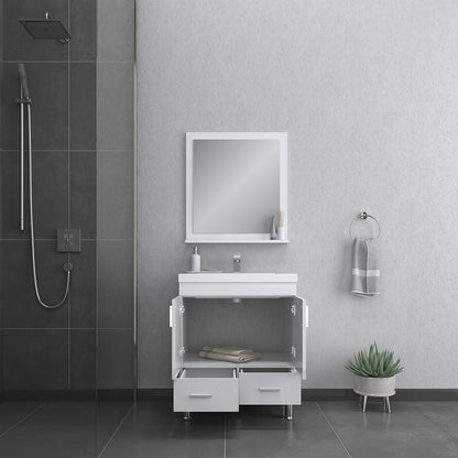 Alya Bath Ripley  30" Single White Modern Freestanding  Bathroom Vanity With Integrated Acrylic Top, Acrylic Sink and Wall Mounted Mirror - AT-8085-W+AT-30-M-W - Backyard Provider