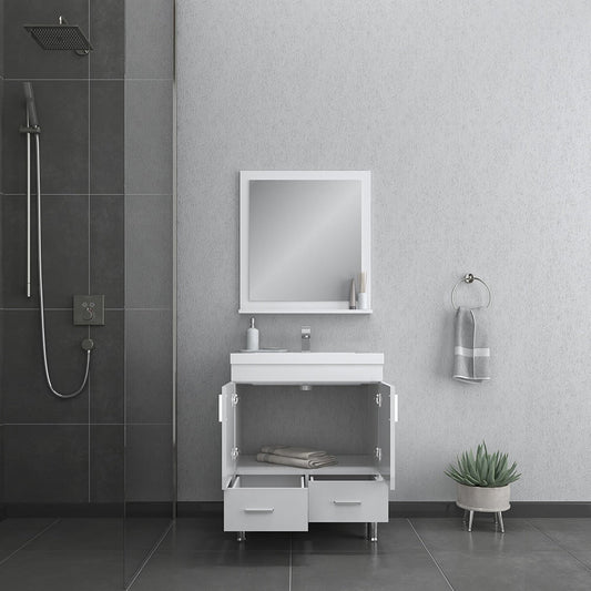 Alya Bath Ripley  30" Single White Modern Freestanding  Bathroom Vanity With Integrated Acrylic Top, Acrylic Sink and Wall Mounted Mirror - AT-8085-W+AT-30-M-W - Backyard Provider