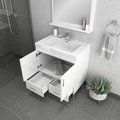 Alya Bath Ripley  30" Single White Modern Freestanding  Bathroom Vanity With Integrated Acrylic Top, Acrylic Sink and Wall Mounted Mirror - AT-8085-W+AT-30-M-W - Backyard Provider