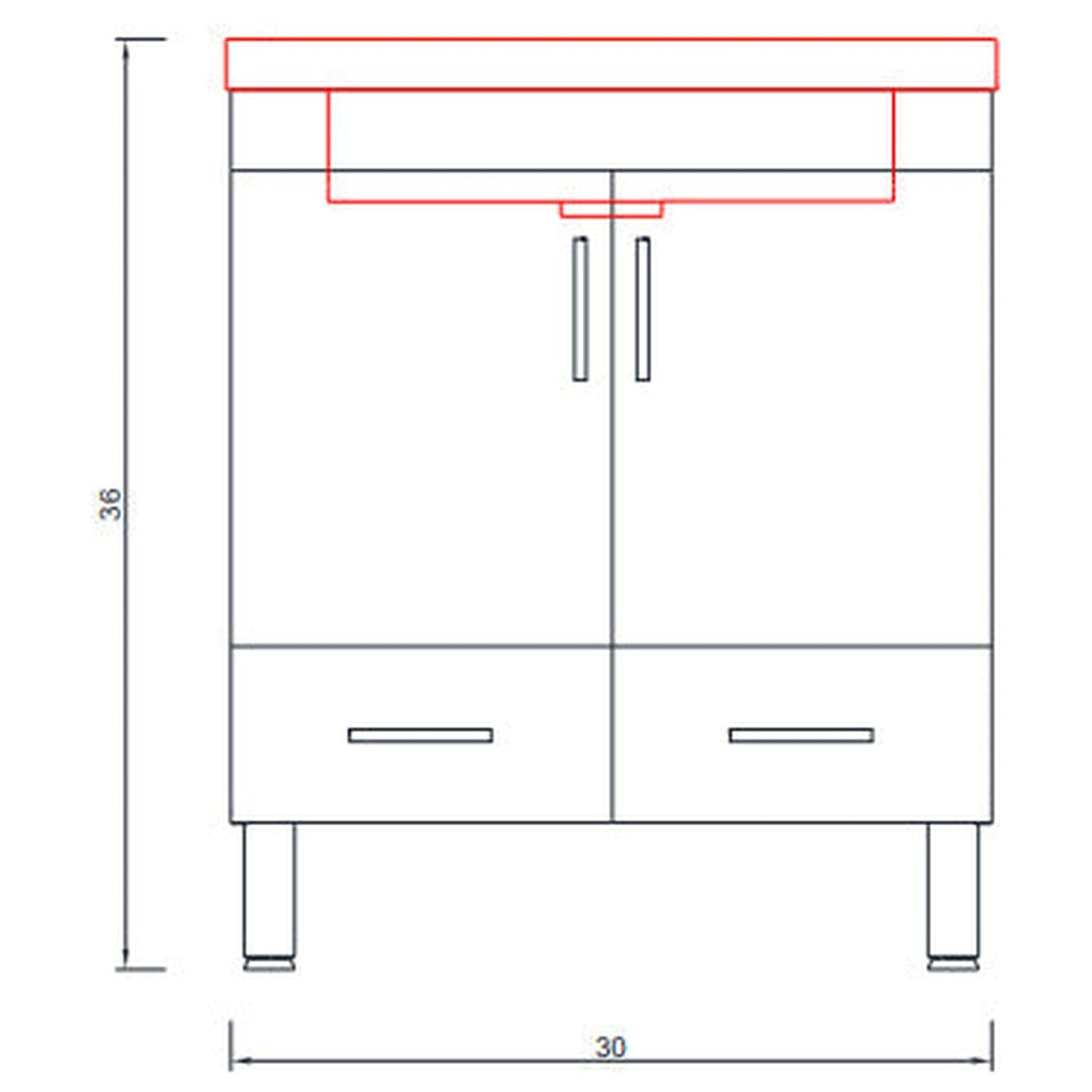Alya Bath Ripley  30" Single White Modern Freestanding  Bathroom Vanity With Integrated Acrylic Top, Acrylic Sink and Wall Mounted Mirror - AT-8085-W+AT-30-M-W - Backyard Provider