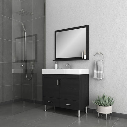 Alya Bath Ripley  36" Single Black Modern Freestanding  Bathroom Vanity With Integrated Acrylic Top, Acrylic Sink and Wall Mounted Mirror - AT-8089-B+AT-36-M-B - Backyard Provider