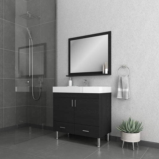 Alya Bath Ripley  36" Single Black Modern Freestanding  Bathroom Vanity With Integrated Acrylic Top, Acrylic Sink and Wall Mounted Mirror - AT-8089-B+AT-36-M-B - Backyard Provider