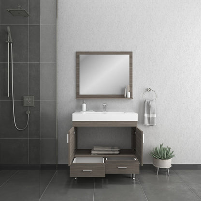 Alya Bath Ripley  36" Single Gray Modern Freestanding  Bathroom Vanity With Integrated Acrylic Top, Acrylic Sink and Wall Mounted Mirror - AT-8089-G+AT-36-M-G - Backyard Provider