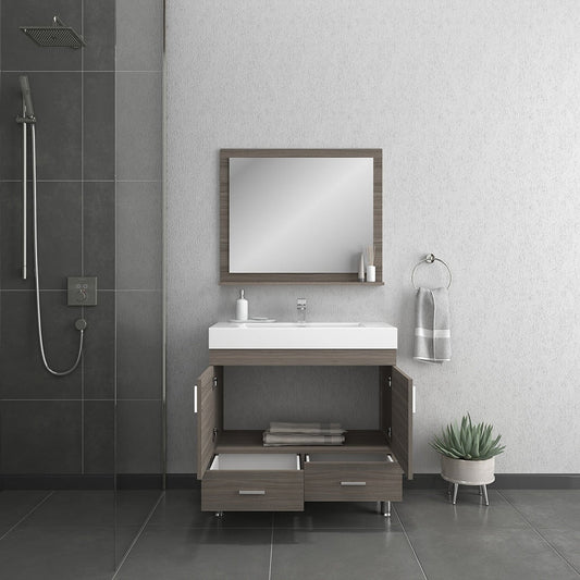 Alya Bath Ripley  36" Single Gray Modern Freestanding  Bathroom Vanity With Integrated Acrylic Top, Acrylic Sink and Wall Mounted Mirror - AT-8089-G+AT-36-M-G - Backyard Provider