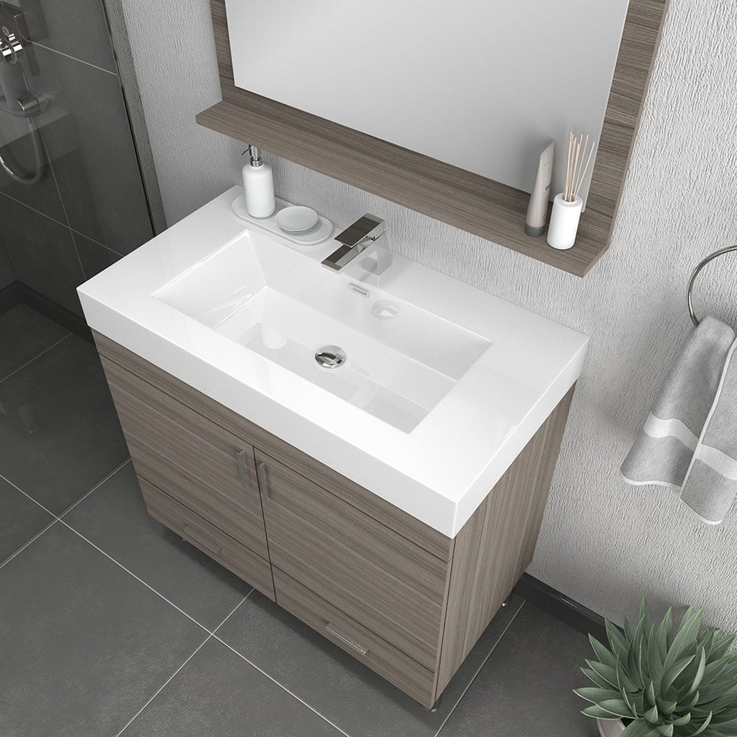 Alya Bath Ripley  36" Single Gray Modern Freestanding  Bathroom Vanity With Integrated Acrylic Top, Acrylic Sink and Wall Mounted Mirror - AT-8089-G+AT-36-M-G - Backyard Provider