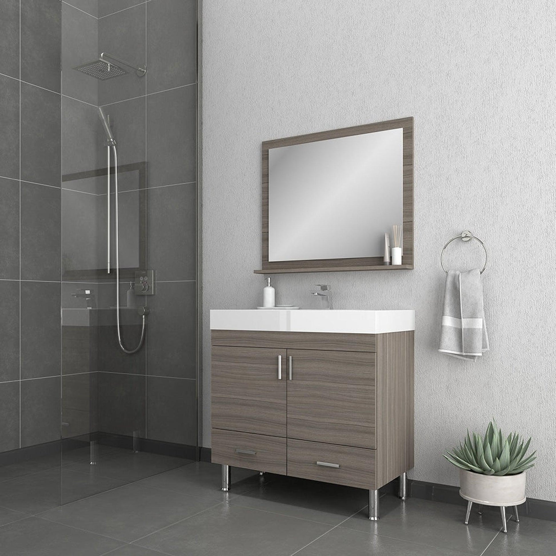 Alya Bath Ripley  36" Single Gray Modern Freestanding  Bathroom Vanity With Integrated Acrylic Top, Acrylic Sink and Wall Mounted Mirror - AT-8089-G+AT-36-M-G - Backyard Provider