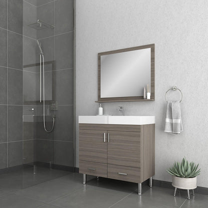 Alya Bath Ripley  36" Single Gray Modern Freestanding  Bathroom Vanity With Integrated Acrylic Top, Acrylic Sink and Wall Mounted Mirror - AT-8089-G+AT-36-M-G - Backyard Provider