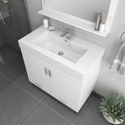 Alya Bath Ripley  36"  Single White Modern Modern Freestanding Bathroom Vanity With Integrated Acrylic Top, Acrylic Sink and Wall Mounted Mirror - AT-8089-W+AT-36-M-W - Backyard Provider