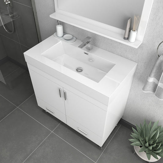 Alya Bath Ripley  36"  Single White Modern Modern Freestanding Bathroom Vanity With Integrated Acrylic Top, Acrylic Sink and Wall Mounted Mirror - AT-8089-W+AT-36-M-W - Backyard Provider