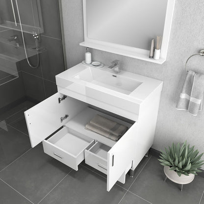 Alya Bath Ripley  36"  Single White Modern Modern Freestanding Bathroom Vanity With Integrated Acrylic Top, Acrylic Sink and Wall Mounted Mirror - AT-8089-W+AT-36-M-W - Backyard Provider
