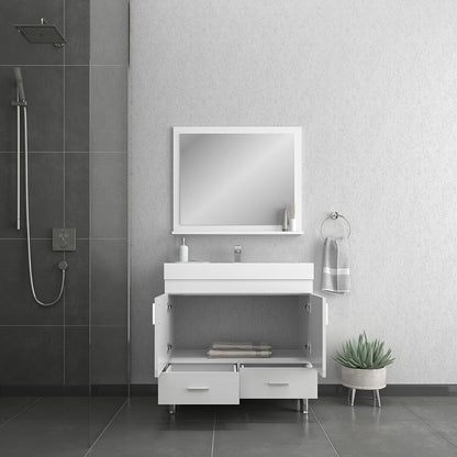 Alya Bath Ripley  36"  Single White Modern Modern Freestanding Bathroom Vanity With Integrated Acrylic Top, Acrylic Sink and Wall Mounted Mirror - AT-8089-W+AT-36-M-W - Backyard Provider